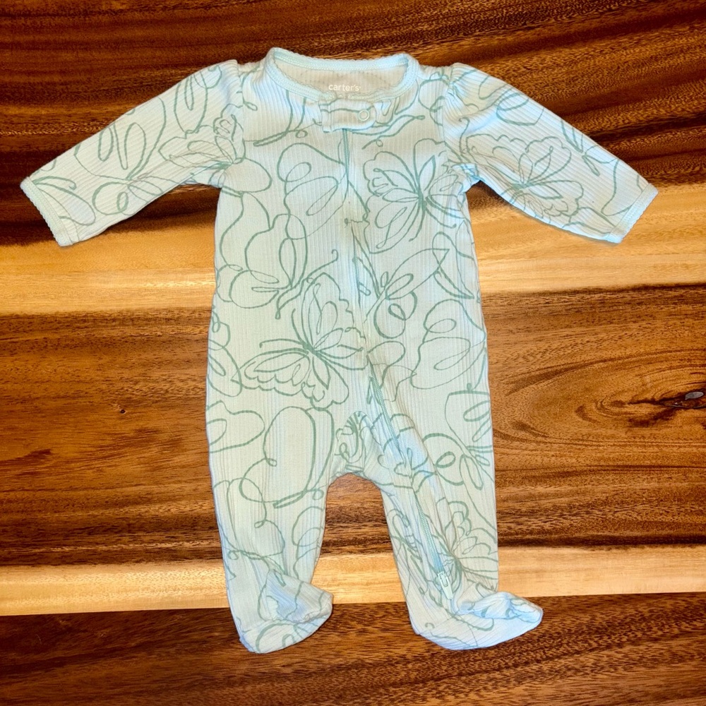 Carter's White and Green Footies One Piece with Soft Fabric